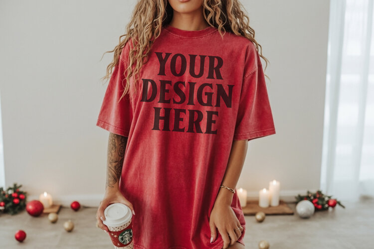 Christmas Comfort Colors 1717 Crimson TShirt Mockup, CC 1717 example image 1