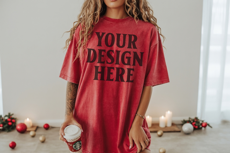Christmas Comfort Colors 1717 Crimson TShirt Mockup, CC 1717