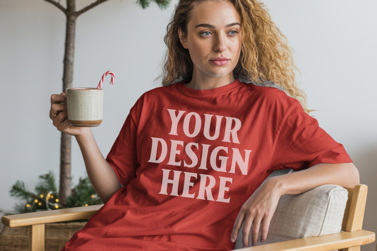 Crimson Christmas Comfort Colors 1717 T-shirt Mockup
