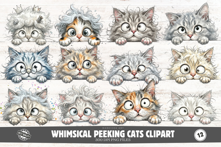 Whimsical Peeking Cats Clipart