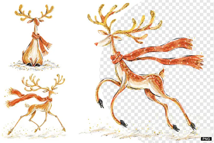Christmas Reindeer With Scarf PNG