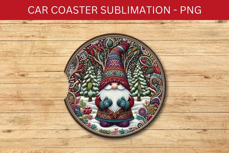 rounded car coaster - christmas gnome