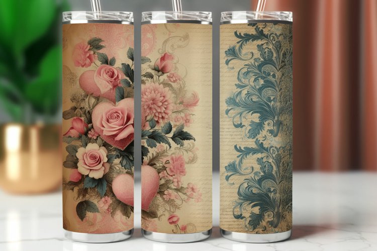 Valentine Tumbler Wrap 20 oz - vintage roses