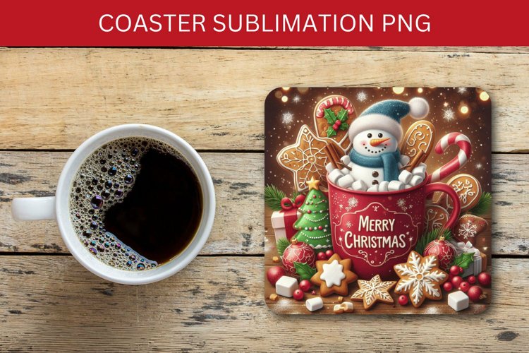square coaster - snowman in the mug example image 1