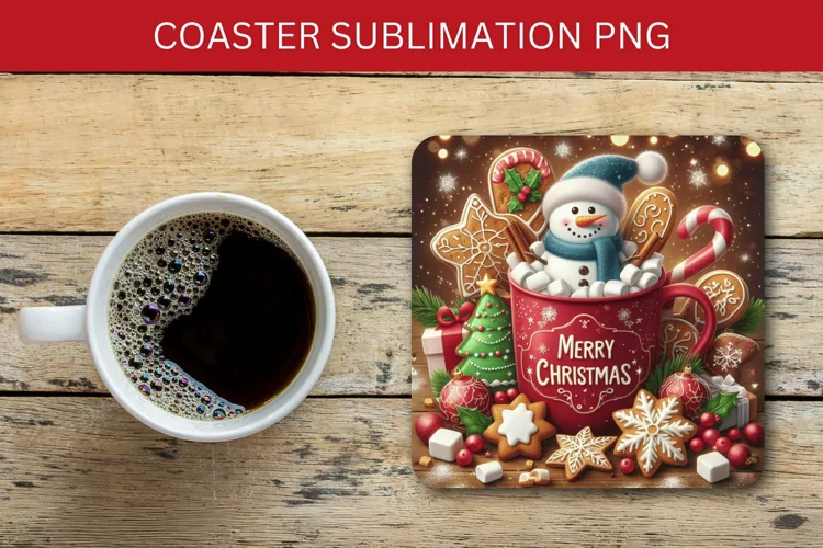square coaster - snowman in the mug
