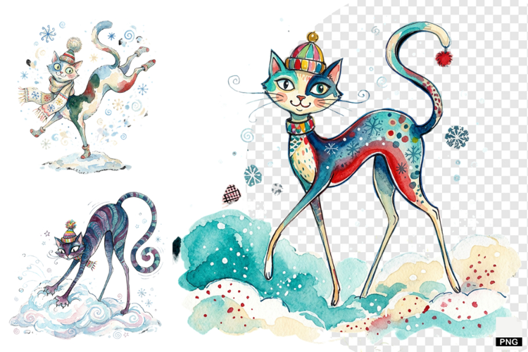 Quirky Winter Cats PNG