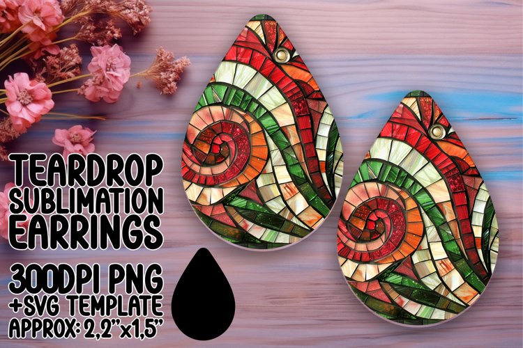 Glittery Flower Mosaic Teardrop Earring Sublimation
