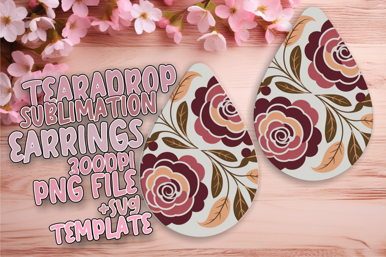 Stylish Teardrop Earrings Template PNG , Flowers
