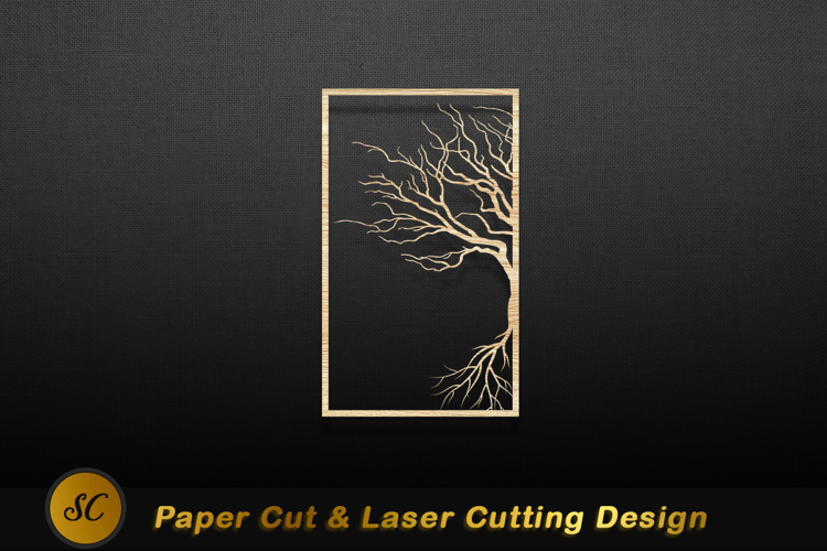Wooden tree branch panel image Laser cut