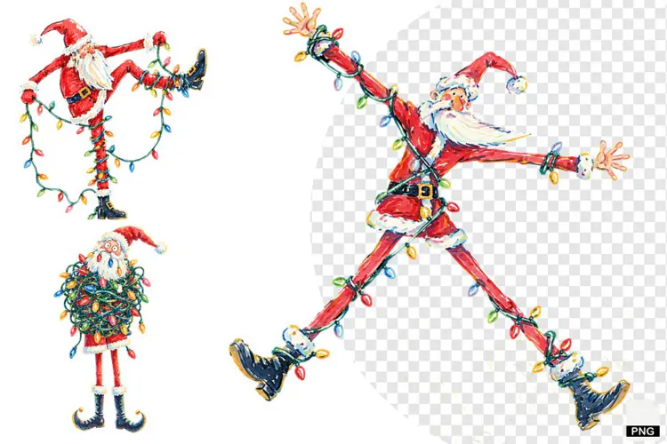 Santa With Christmas Lights PNGs