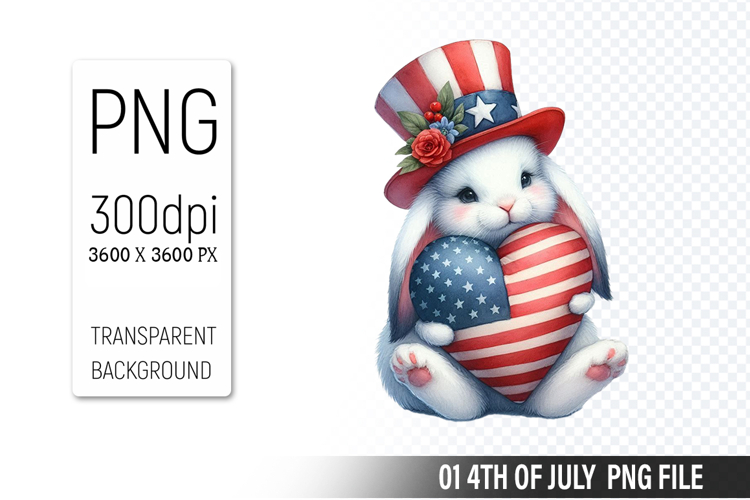 4th Of July Bunny Sublimation Clipart PNG Design
