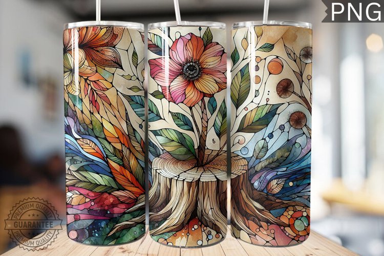 Watercolor Flower Wooden Stump Tumbler - High Quality 3Dpi example image 1