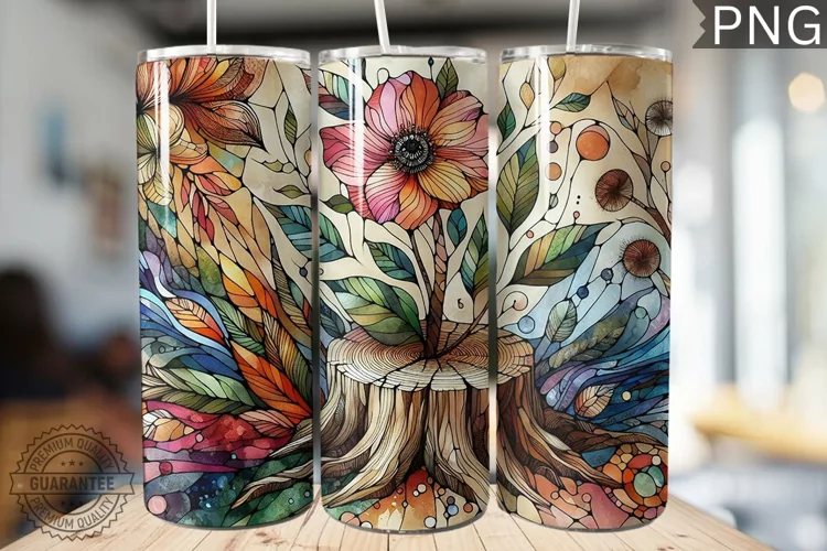 Watercolor Flower Wooden Stump Tumbler - High Quality 3Dpi