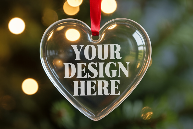 Christmas Heart Crystal Glass Ornament Mockups