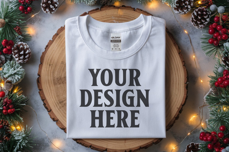 Gildan 64000 White Folded Christmas Flat Lay T-shirt