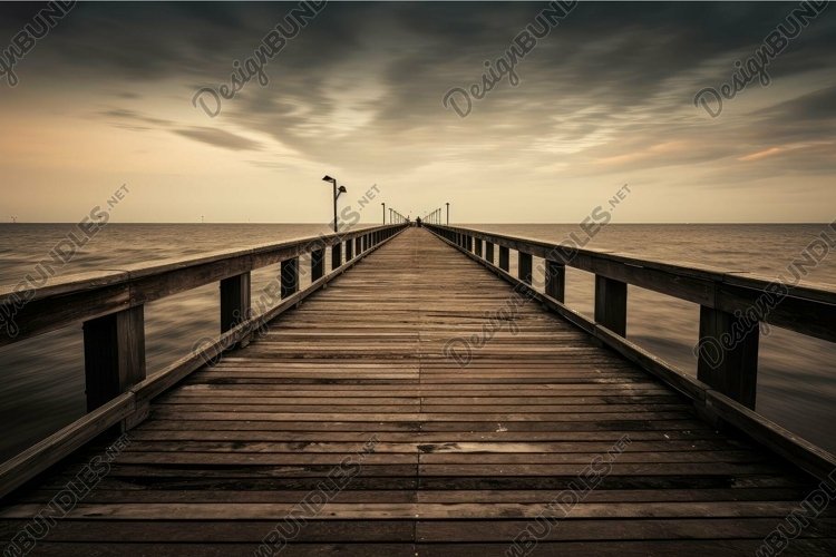 Serene sunset pier over calm waters