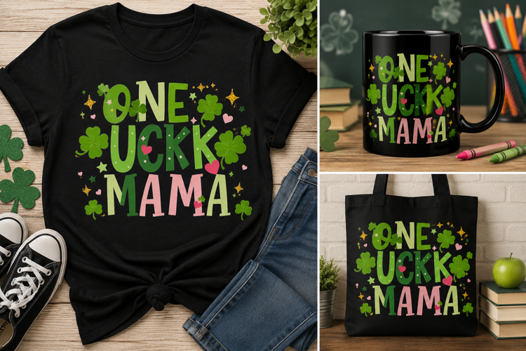 One Lucky Mama PNG, St. Patrick’s Day Mom Floral Design