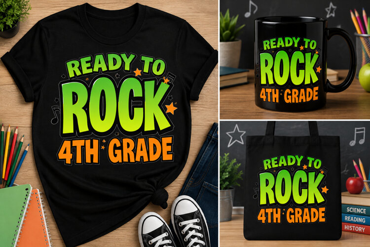 Ready to Rock 4th Grade PNG, Fourth Grade Back to School example image 1