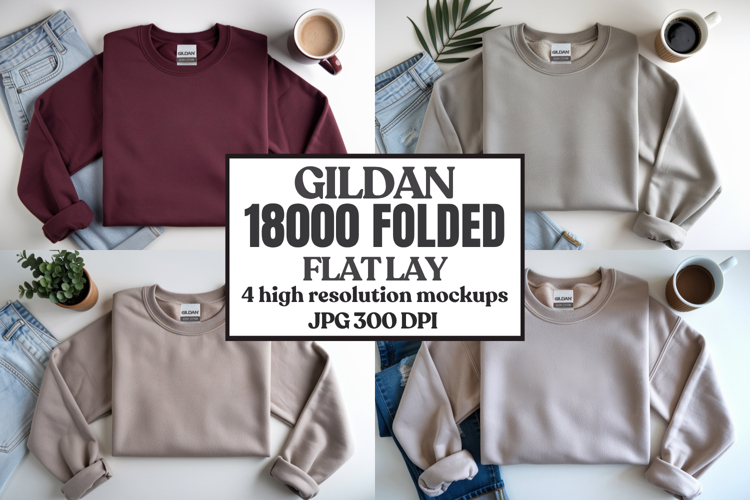 Gildan 18000 Sand Folded Flat Lay Mockups
