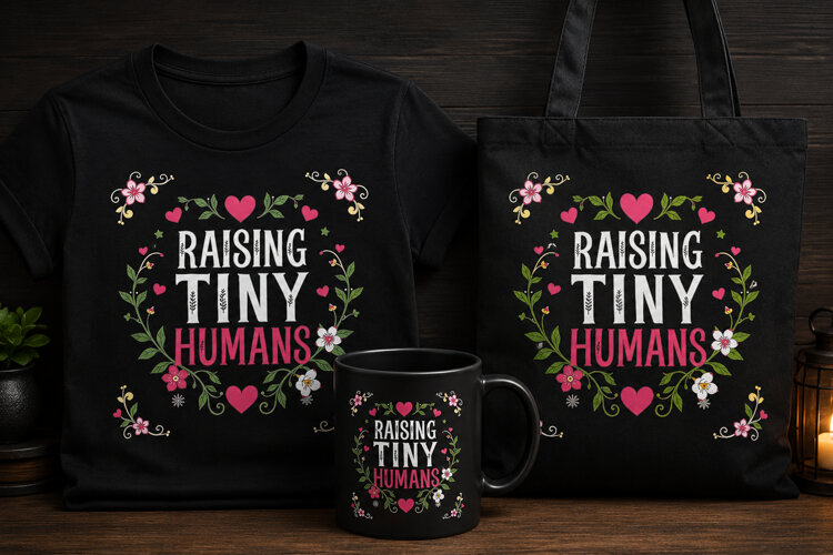 Raising Tiny Humans PNG | Funny Parenting Mom Quote Design example image 1