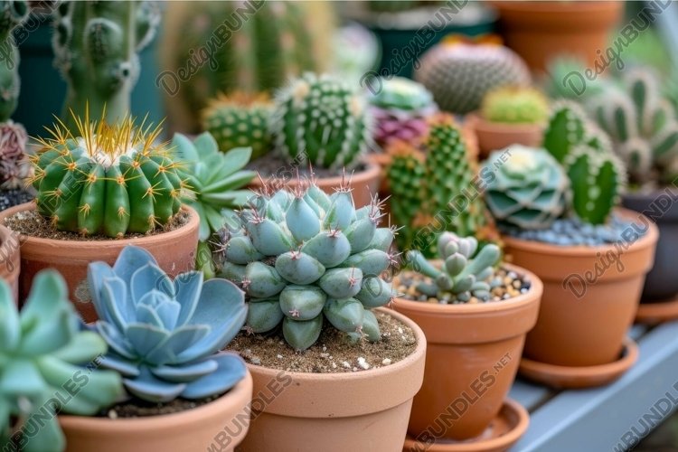Diverse collection of potted succulents and cacti