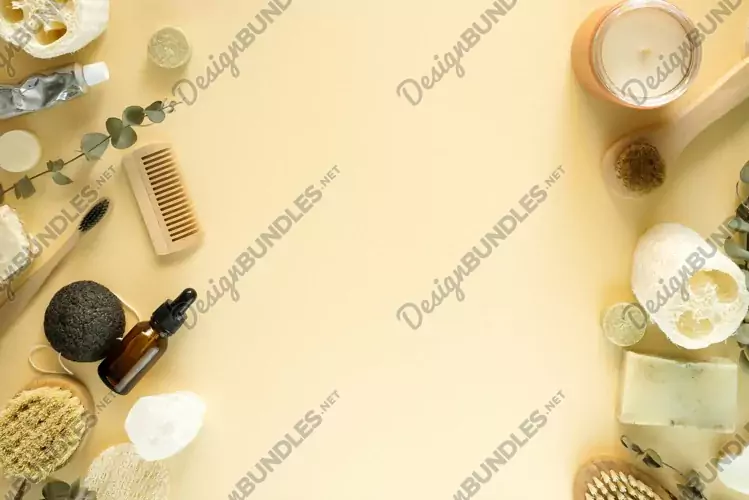 Zero waste hygiene products on beige background