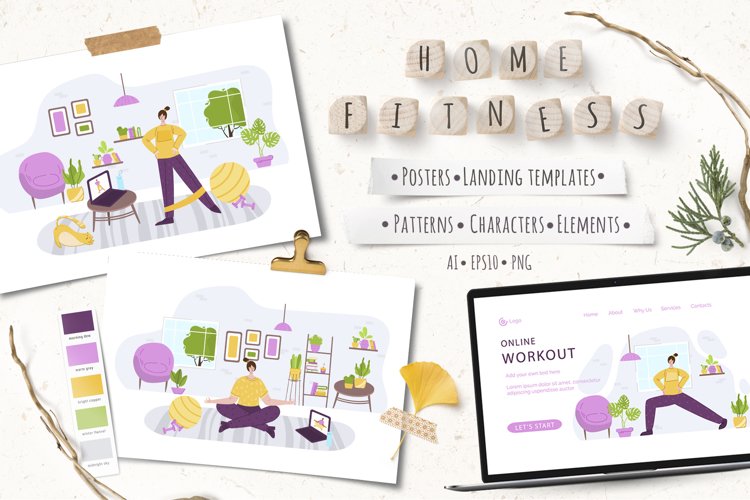 Home Fitness - vector set example image 1