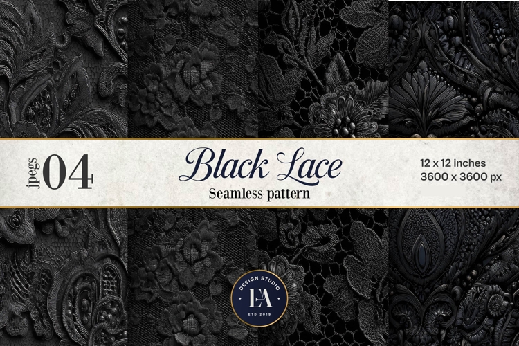 Black Lace Pattern, Gothic Lace Digital Paper