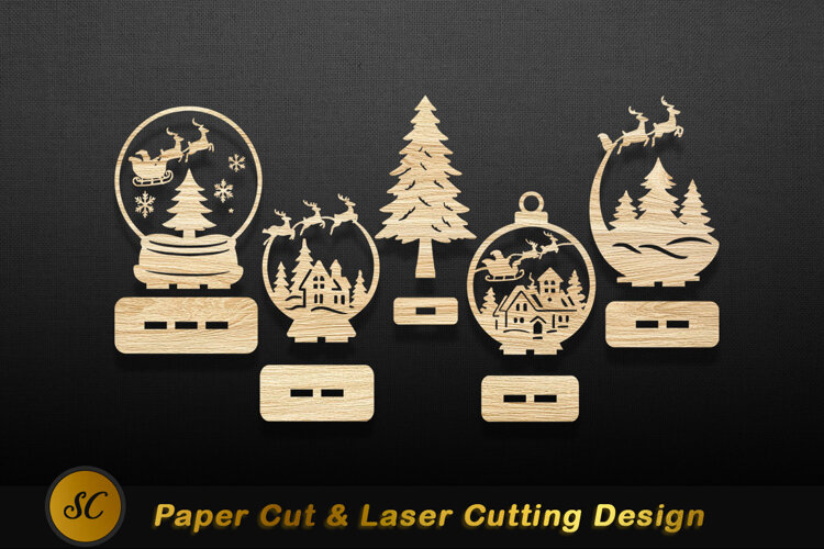 Christmas wooden ornaments santa reindeer Laser cut example image 1