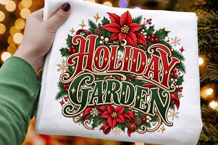 Holiday Garden Christmas Design, Festive Poinsettia Greenery example image 1