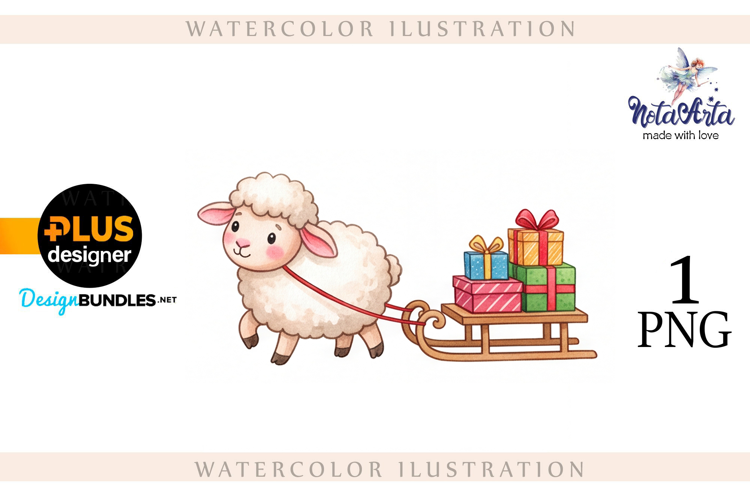 Christmas Sheep in Watercolor Style