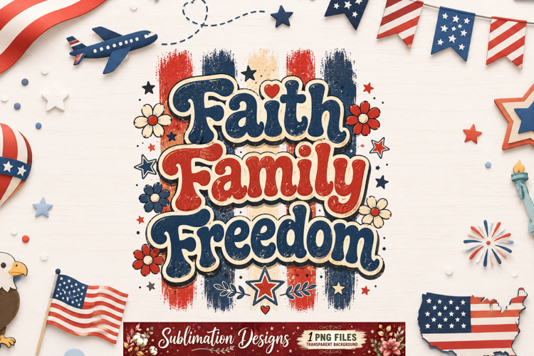 Faith Family Freedom Sublimation Design,4th Of July png
