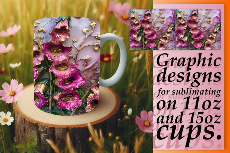Whimsical 3D Flower Dream Mug Wrap: Sublimation - 11oz/15oz