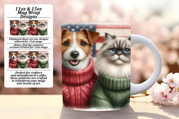 CUSTOM 11oz Mug Wrap PNG Artwork , Dog and cat