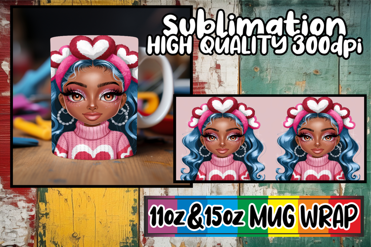 Vibrant hues 11oz 15oz mug wrap, Afro Girl