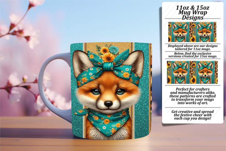 Trendy 11oz Mug Wrap Png Design , Cute Animals