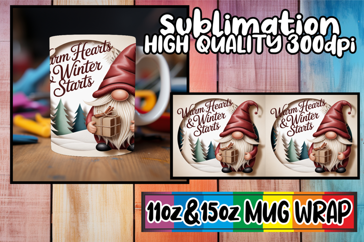 Cheerful sunsets 11oz 15oz sublimation wrap, Holiday Gnome