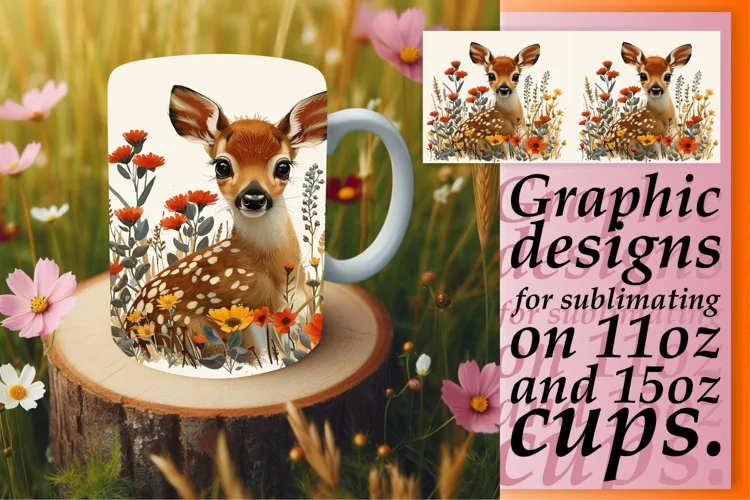 Deer Mug Wrap Design Watercolor Sublimation