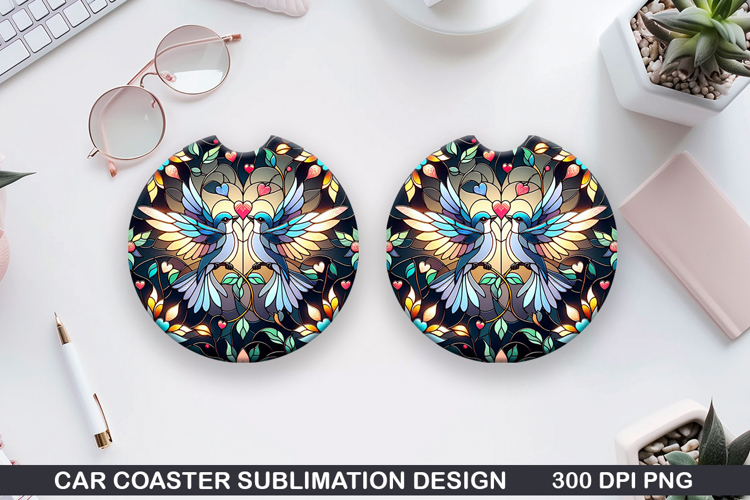 Dove Car Coaster Sublimation, Valentines Coaster PNG
