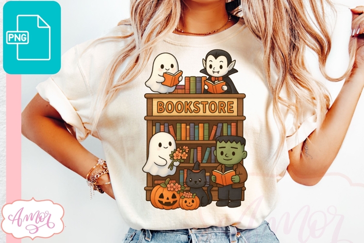 Spooky Bookstore PNG design, Cute Halloween design