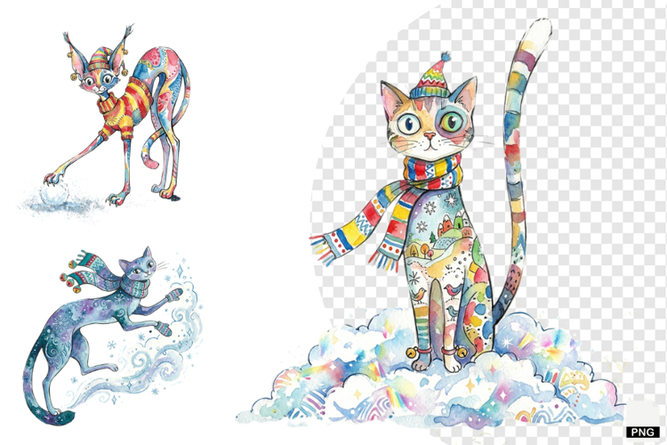 Quirky Winter Cats PNG