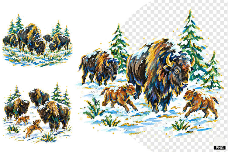 Winter Snowy Bison Clipart