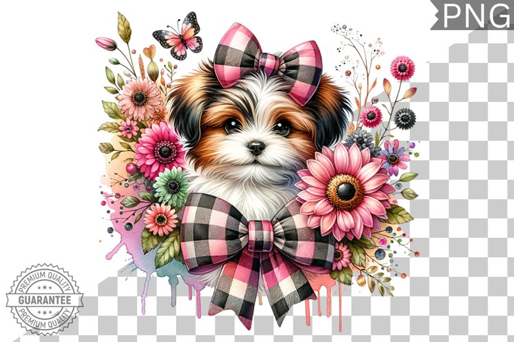 Dog With Flowers Sublimation - Clipart PNG Design
