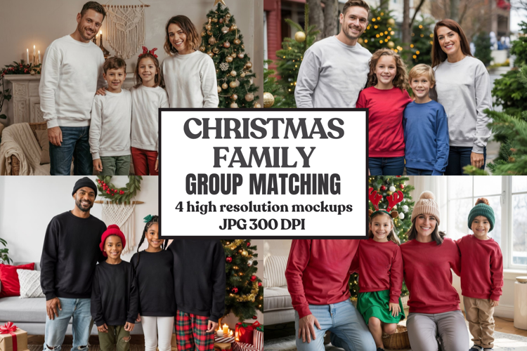 Christmas Family Matching T-Shirt Mockups | Holiday Group