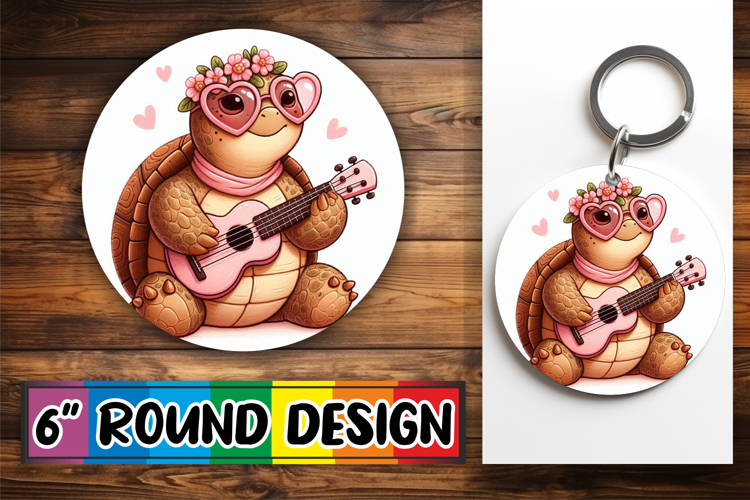 Bright Circle Keychain Design, Turtle