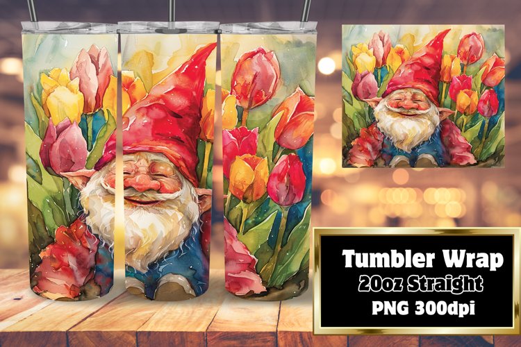 Gnome Among Flowers Tumbler Wrap 20oz example image 1