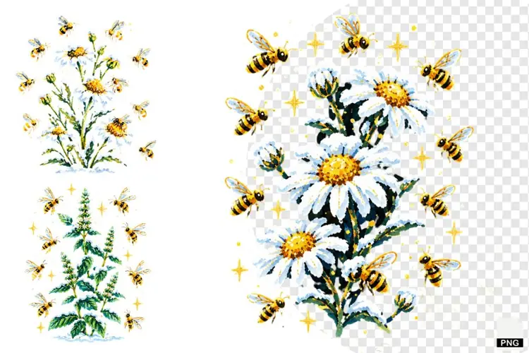 Winter Bees Garden Clipart