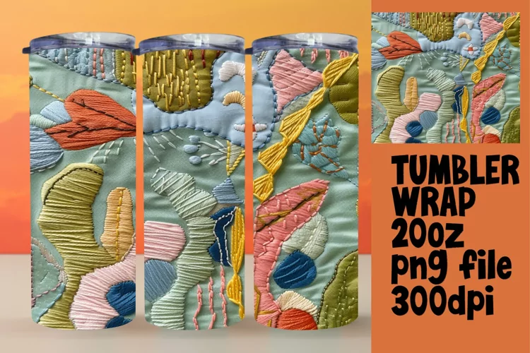 Vibrant Embroidered Color Burst Tumbler Design