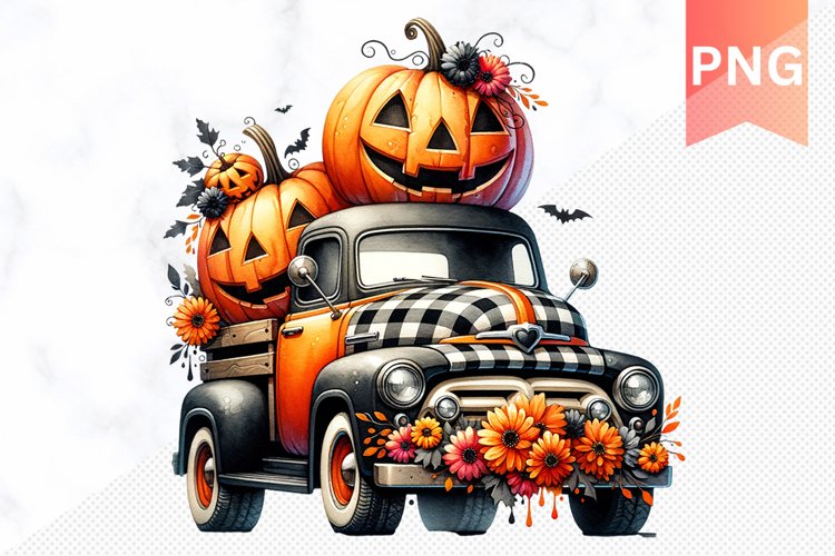 Halloween Truck With Pumpkins Sublimation Clipart PNG Design