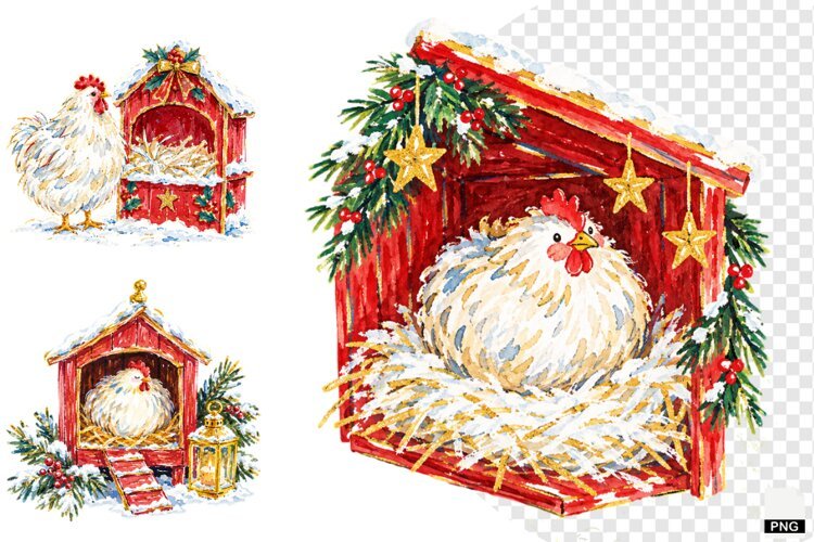 Christmas Chicken Coop Clipart example image 1